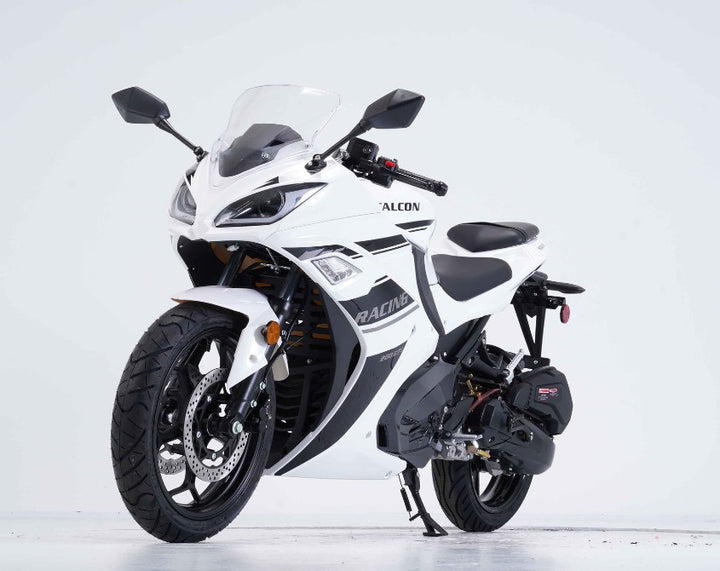 White motorcycle with black accents on a white background  Motorcycle 200cc