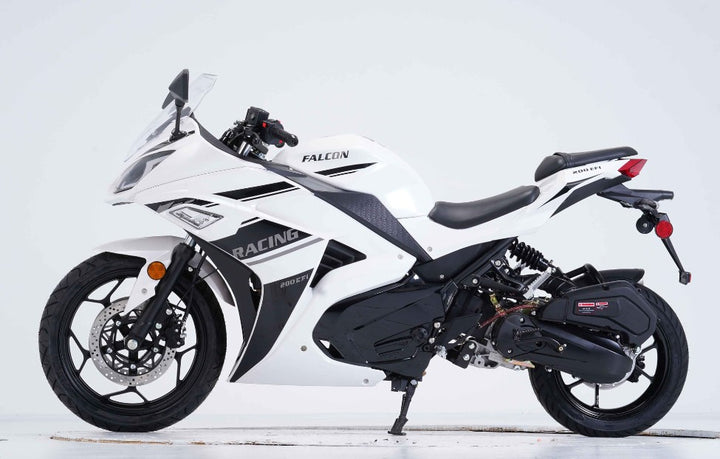 White motorcycle with black accents on a white background  Motorcycle 200cc