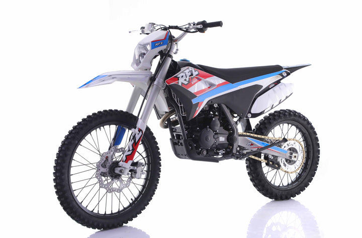 Motocross bike with visible branding on a white background