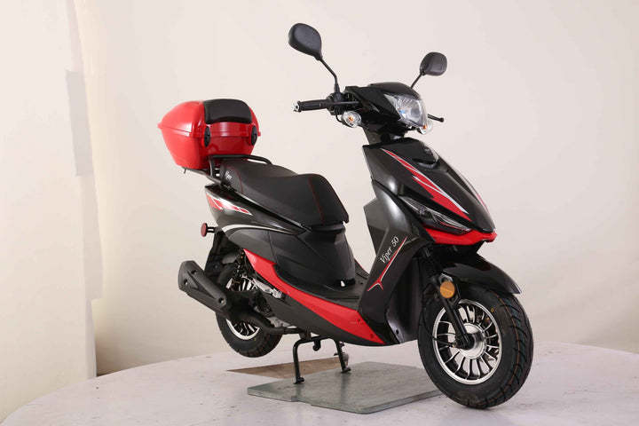 Red and black scooter on a white background  Scooter Moped Street legal for adults