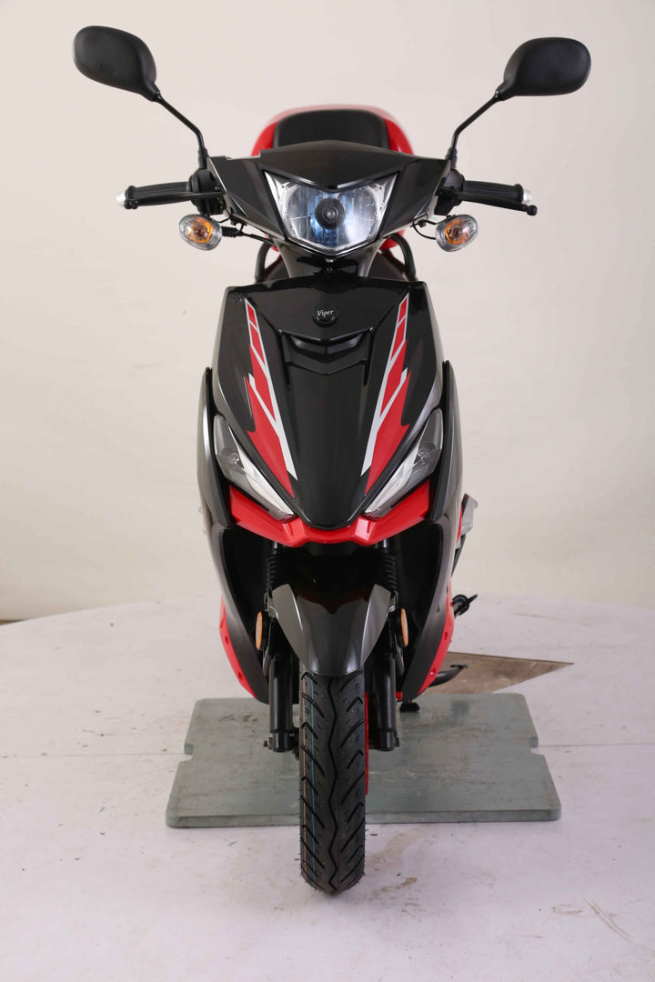 Black and red scooter on a white background Scooter Moped Street legal for adults